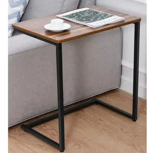 Portátil barato de sala de estar de metal mesa de piernas c sofá en forma de voladizo de madera natural mesa de tv bandeja mesa de acero cubierta final