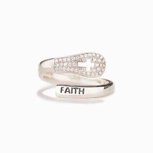 925 Sterling Silver Wedding <b>Ring</b> Simple Cross Design <b>Crystal</b> Faith Adjustable <b>Rings</b> Jewelry for Girls - Product Image 1