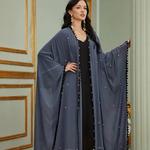 Pakaian Islam Gaun Kaftan Abaya Transparan Sifon Dubai 2022 Baju Kaftan Jalabiya Wanita