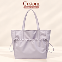 Sac fourre-tout en nylon pour femme, léger, avec cordon de serrage, sac à bandoulière, détail froncé, grande capacité, sac de shopping décontracté, logo personnalisé