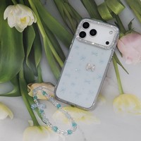 Coque de téléphone transparente à motif nœud pour iPhone 17 Pro Max 16 15 14 11, avec motif cerise mignon et dragonne perlée, pour femmes et filles