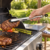 Nouvelles pinces alimentaires en acier inoxydable en gros avec embout en silicone, pinces de cuisine anti-rayures avec support, outils de service pour barbecue