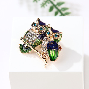 Alfileres esmaltados de ojos azules, broche de búho de pareja de diamantes de imitación, broches de animales para mujeres, hombres, ropa, bufanda, hebilla, Collar, alfileres de joyería - Product Image 4