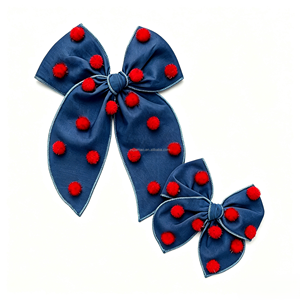Pompon patriotique bleu, blanc, rouge, rose, nœud festif, pompon patriotique blanc, nœud festif - Product Image 3