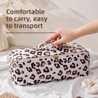 Tas Penyimpanan Pengering Rambut Dyson Motif Leopard Kapasitas Besar Desain Unik Lucu Portabel dengan Pegangan Atas Kantong Resleting PU