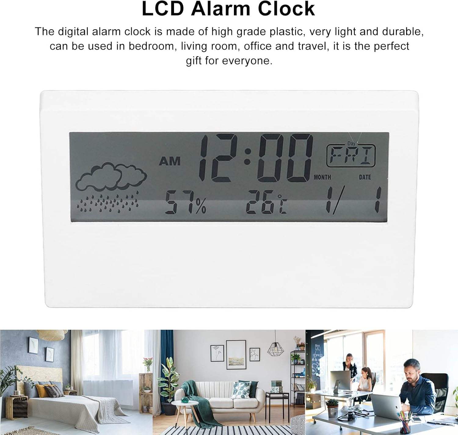 Promotional Gift Small Multifunctional Desktop Timing Alarm Clock with Temperature and Humidity Weather Display with Custom logo