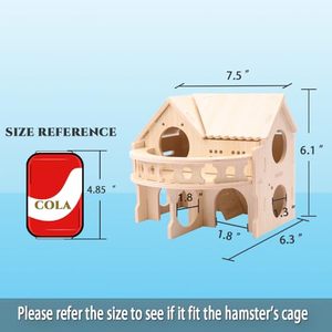Großer Balkon Kleines & Niedliches Holz-Hamsterhaus mit Balkon - Doppelstöckige Waldhütte für Zwerghamster, Mäuse, Gerbils - Product Image 4
