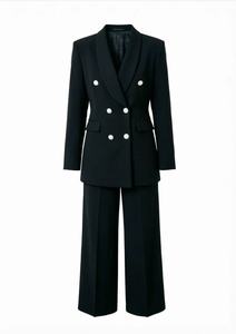 Ensemble tailleur <span class=keywords><strong>pantalon</strong></span> large et blazer croisé respirant <span class=keywords><strong>bleu</strong></span> <span class=keywords><strong>marine</strong></span> de luxe <span class=keywords><strong>pour</strong></span> <span class=keywords><strong>femme</strong></span> avec boutons dorés – Idéal <span class=keywords><strong>pour</strong></span> invitées de <span class=keywords><strong>mariage</strong></span> - Product Image 3