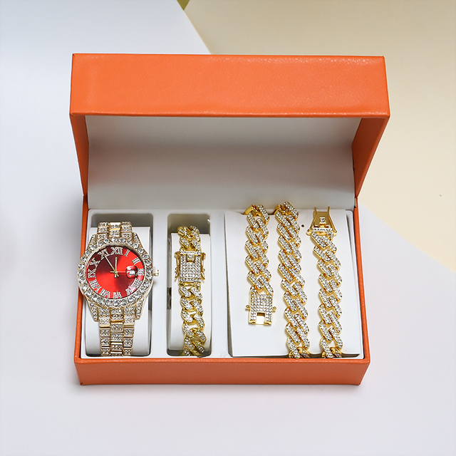 High Quality Wholesale Moissanite Bulk Watch 2025 Custom Logo Men's Watches Fashion Diamond Watch and Bracelet Gift Set for Men