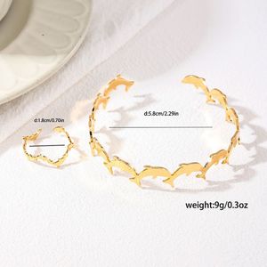 2024 nouveau style métal couleur or grand animal épais dauphin ouvert manchette brassard bracelet pour femmes bijoux - Product Image 6