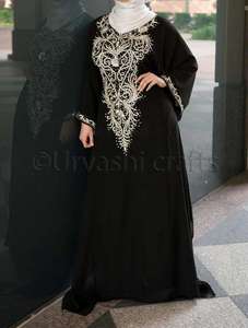 Abaya — kaftan islamique, de styliste, noir, mode, perles, argent, manches longues, cafetan, collection - Product Image 4