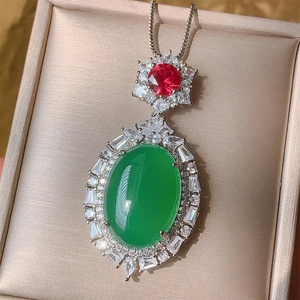 Fashion Jewelry Eco-friendly <b>Copper</b> Silver Plated Oval Cut 18*25mm Red Zircon Spinning Pendant Necklace for Refined Daily Wear - Product Image 5