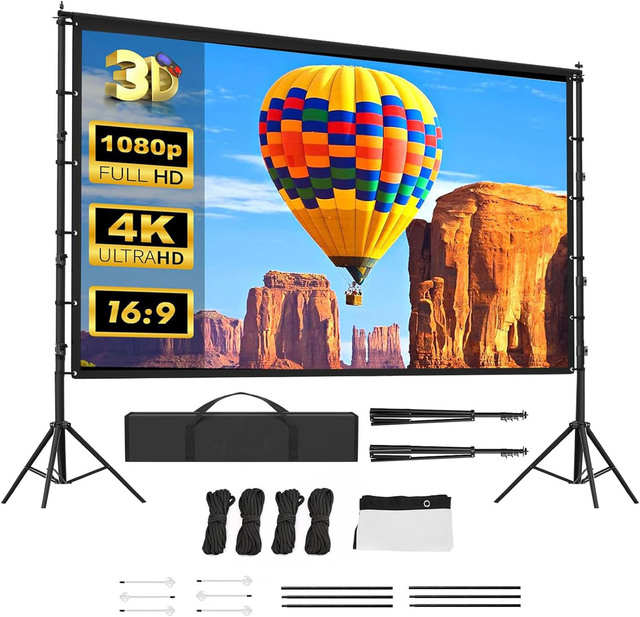 120inch 16:9 HD 4K Outdoor Fast Fold Portable Matt White CE Certified Projector Screen with Stand for Backyard Home Theater