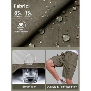 FOXA Men's Hiking Cargo Shorts Quick Dry Lightweight Mid Waist 8 Pockets Outdoor Casual Shorts - Product Image 3