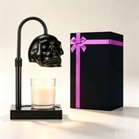 Lampe chauffe-cire en forme de crâne avec minuterie et variateur d'intensité, lampe chauffe-cire gothique en forme de crâne pour bougies en pot, hauteur réglable