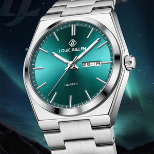 Montre à quartz pour homme Green Face, style coréen simple, boîtier en alliage 40 mm, bracelet en acier inoxydable 22 mm avec cadran à aiguilles, résistance à l'eau 3 ATM - Product Image 2