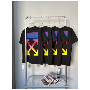 Camiseta de Manga Corta para Hombre, Estilo Vintage, Primavera-Verano, Nueva, 250g, Algodón de Fibra Larga, Estampado de Flecha Degradada OW - Product Image 6