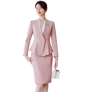 Women's Black Suit Set Peplum Waist Natural Fit Notched Neckline Woven Fabric Anti-Wrinkle Work Attire For Office And Interviews - Product Image 4