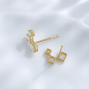 Pendientes de Diamantes Cultivados en Laboratorio de Oro Amarillo de 18K con Corte Princesa, Diseño Geométrico Cuadrado Pequeño, Estilo Lujoso y Moderno, Pendientes de Oreja con Forma de Corazón - Product Image 3