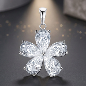 Collar con Colgante de Flor, Plata 925, Cristal, Corte de Pera, Engaste de Garras, Estilo Clásico, Unisex, Uso Diario - Product Image 2