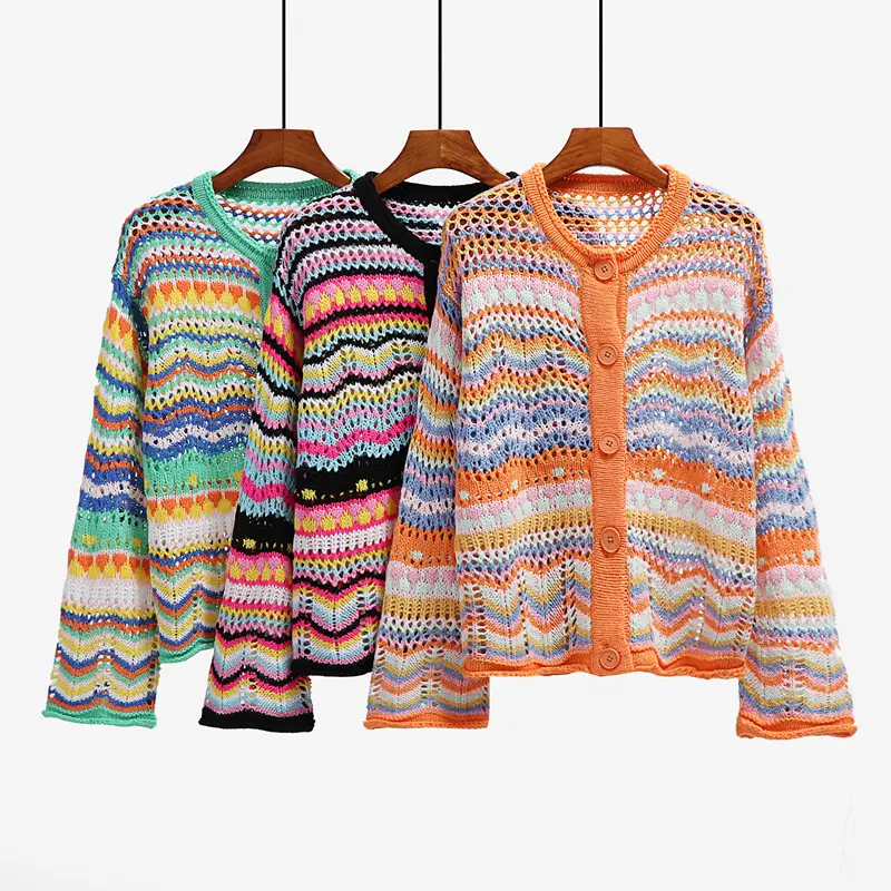 R41995S 2023 fashion knitted colorful long sleeve button up women blouses