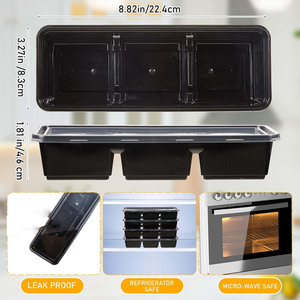 Lonchera Bento Japonesa Rectangular Desechable y Ecológica para Llevar, con 2 o 3 Compartimentos, Negra - Product Image 2