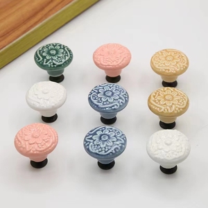 Petit meuble rond tiroir armoire chambre d'enfant bouton en céramique fleuri - Product Image 2