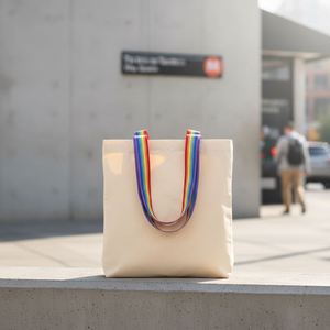 Sac fourre-tout en coton 180 g/m² personnalisé avec logo imprimé numériquement, couleurs mélangées, poignées arc-en-ciel, pour usage quotidien et rentrée scolaire - Product Image 5