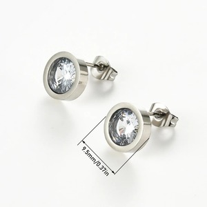 1 par de pendientes redondos de acero inoxidable con circonita cúbica, plata, oro, hipoalergénicos, minimalistas, joyería de diamantes, regalo para mujeres y hombres - Product Image 2