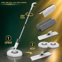 Serpillère multi-usage 4-en-1 avec pulvérisateur, panier en plastique, manche extensible en acier inoxydable et tête de serpillière en microfibre flexible à 360°