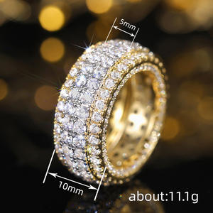 Anillo de lujo de oro amarillo con diamantes para mujer, corte redondo brillante, color G natural, banda de boda A049 - Product Image 4