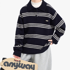 Nouveau style 2026 – Pull thermique rayé à col polo pour garçons, en tricot épais, demi-cardigan pour enfants, collection automne-hiver - Product Image 1