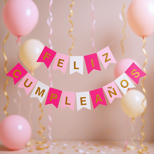 Guirlande de fête Joyeux Anniversaire Lettres Rose et Or 16 pièces 4M 8445178019287 - Product Image 3