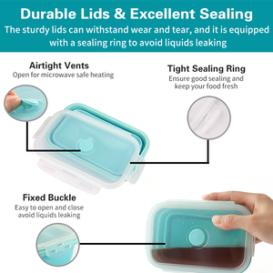 Custom Thermal Foldable Silicone Lunch Box 4 Set Kids Bento Camping Leak Resistant Dishwasher Safe Printing - Product Image 5