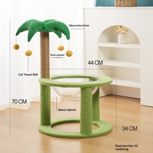 คอนโดแมวรูปต้นมะพร้าว แคปซูลใส ที่นอนแบบโปร่งใส เสาข่วนทำจากป่านศรนารายณ์ ลูกบอลปอมปอมแบบอินเทอร์แอคทีฟ ที่ปีนป่ายหลายระดับ ทำจากกระดาษแข็ง - Product Image 6