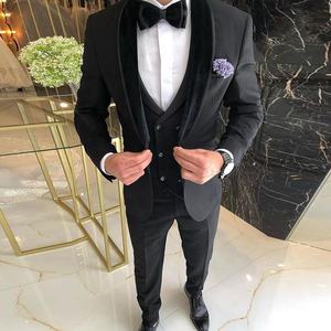 Elegante Smoking da Sposo, Abito da Matrimonio Nero in Velluto con Risvolto a Scialle, Completo Formale da Uomo in 3 Pezzi, Blazer Slim Fit per Cerimonie - Product Image 3