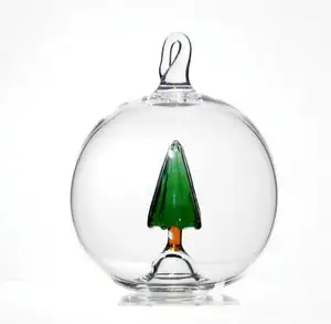 批发定制透明玻璃圣诞球摆件圣诞装饰球与松树