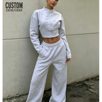 Ensemble décontracté deux pièces respirant pour femme : Sweat-shirt court zippé taille haute et pantalon de jogging large – Fabricant
