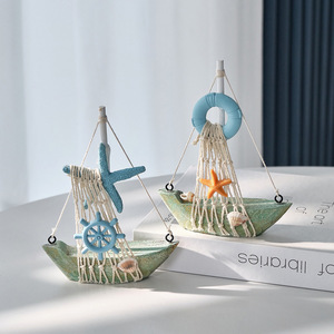 Decoración de velero estilo mediterráneo, juego de 4 piezas con ancla, estrella de mar y salvavidas para la decoración del hogar y la sala de estar - Product Image 3