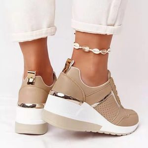 Chaussures de sport décontractées européennes grande taille, baskets <span class=keywords><strong>compensées</strong></span> d'été avec lacets et design en maille - Product Image 6