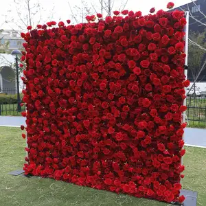 Flor Artificial de seda 3D para pared, decoración de boda, tela enrollada, rosa roja