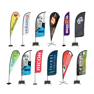 Vente en gros Promotion Logo personnalisé Plume Bannière Drapeaux Publicité Extérieure Campagne Flying Beach Drapeau Avec Pole Stand Water Base