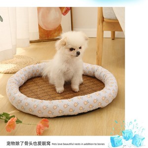 Round Ice Silk Dog Bed Polyester Fiber Fill Summer Cooling Mat For <b>Small</b> Dogs Pet Bed With Floral Pattern Two Sides Usable - Product Image 2