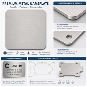 Placas de Identificación con Logotipo Personalizado, Placas de Metal Cepillado de Acero Inoxidable y Aluminio en Blanco para Número de Trabajo, Imán con Orificio de Montaje - Product Image 2