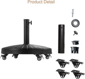 Yüksek kalite toptan ağır siyah yuvarlak taban açık veranda pazarı masa şemsiye için haddeleme tekerlekler ile standı - Product Image 3