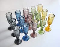 Vente en gros de flûtes à champagne en verre de 150 ml, motif vintage en relief, couleur champagne, bleu, rose, verres à eau, verres à vin