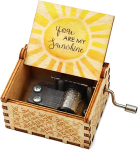 Boîte à musique en bois à manivelle manuelle, mélodie You Are My Sunshine, gravée au laser, cadeau décoratif pour les anniversaires et les occasions festives - Product Image 2