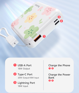 YOOBAO 10000mAh Carga rápida Dibujos animados Mini Power Bank Android <span class=keywords><strong>iPhone</strong></span> Cargador con cable desmontable - Product Image 3