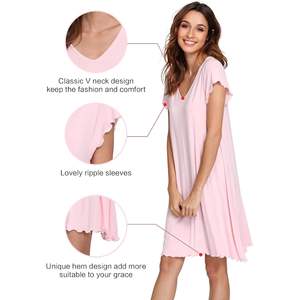 Chemise de nuit en viscose de bambou pour femme, manches courtes, douce, rafraîchissante, grandes tailles S-4X, vente en gros - Product Image 2