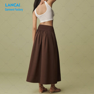 <span class=keywords><strong>Jupe</strong></span> <span class=keywords><strong>longue</strong></span> décontractée en popeline pour femmes personnalisée en usine Jupes plissées unies avec poches - Product Image 4